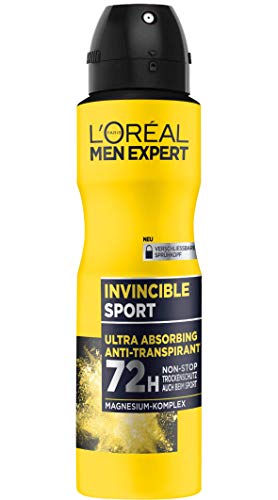 L'Oréal Men Expert Invincible Sport - Desodorante en espray antitranspirante con 72 horas de protección en seco, Pack de 6 x 150 ml (900ml)