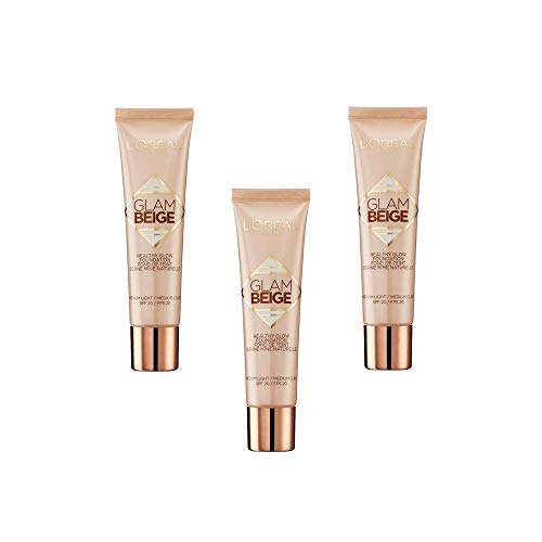 L'Oréal Paris Glam Beige Base de maquillaje Efecto Bonne Mine piel clara a media - Luz media, Juego de 3 (3 x 30ml)