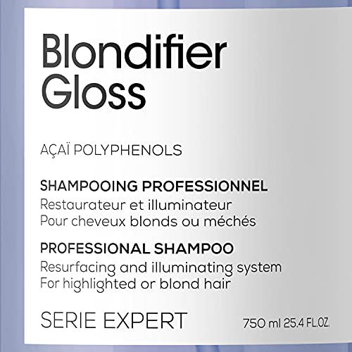 L’Oréal Professionnel | Champú Iluminador y Restaurador para cabellos con mechas o rubios, Blondifier Gloss, SERIE EXPERT, 750mL