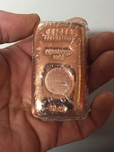 Lote de 5 lingotes de cobre de 311 gramos (10 oz) cada uno (total 50 oz = 1555 gramos de cobre) de refinería alemana de metales preciosos Geiger Edelmetalle