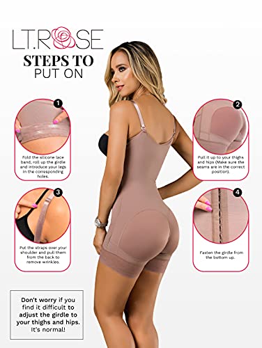 LT.ROSE 21113 Fajas Colombianas Abdominal Shapewear Reductoras Postparto y Postoperatoria para Mujer Beige S