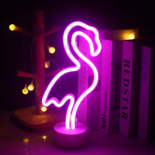 Luces de neón de flamenco rosa, luces de base de neón, letreros alimentados por USB/batería, regalos de decoración de fiesta de Navidad para dormitorio de niñas