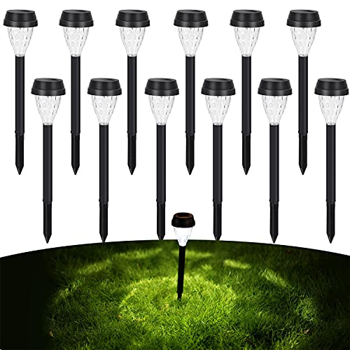 Luces solares led exterior jardin, Aigostar 12 Pcs Lamparas solares Jardín, luces led solares para exteriores resistente al agua IP44. Recomendado para jardines o terrenos blandos donde colocarlo