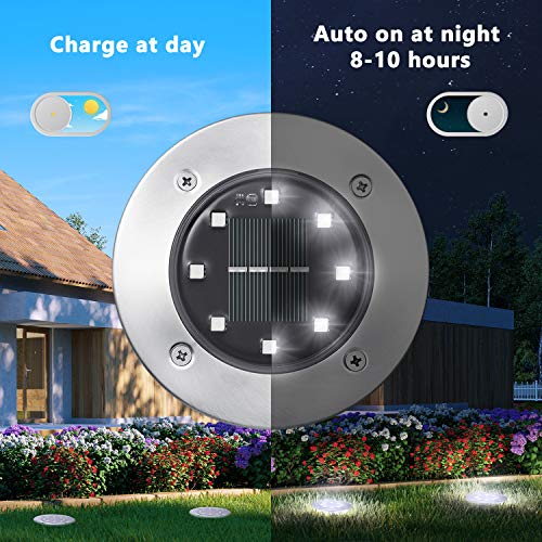 Luces Solares LED Exterior Jardin, BrizLabs 8 LED Luces de Tierra Solares Blanco Frío Luz Solar Suelo Impermeable IP65 Lamparas Solares Iluminación para Calzada Camino Césped Escalón, 8 Piezas