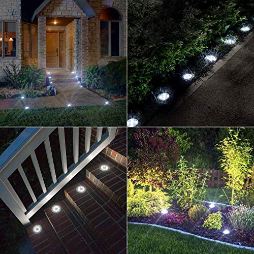 Luces Solares LED Exterior Jardin, BrizLabs 8 LED Luces de Tierra Solares Blanco Frío Luz Solar Suelo Impermeable IP65 Lamparas Solares Iluminación para Calzada Camino Césped Escalón, 8 Piezas