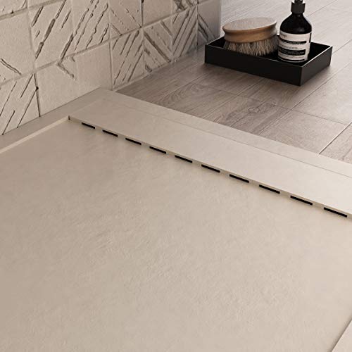 Luminosa ArredoBagno Plato de ducha de resina 120 x 80 cm, efecto piedra antideslizante con GELCOAT, modelo Luxury crema, rejilla de color sólido y desagüe incluidos