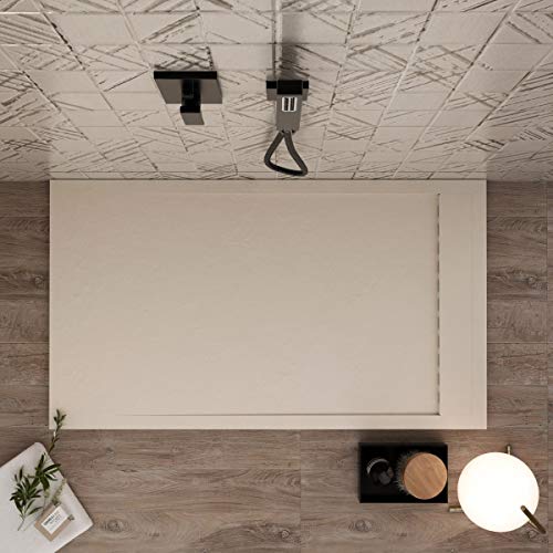 Luminosa ArredoBagno Plato de ducha de resina 120 x 80 cm, efecto piedra antideslizante con GELCOAT, modelo Luxury crema, rejilla de color sólido y desagüe incluidos