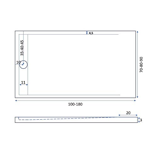 Luminosa ArredoBagno Plato de ducha de resina 140 x 70 cm – Efecto piedra antideslizante con GELCOAT – Modelo Luxury blanco – Rejilla de color sólido y desagüe incluidos