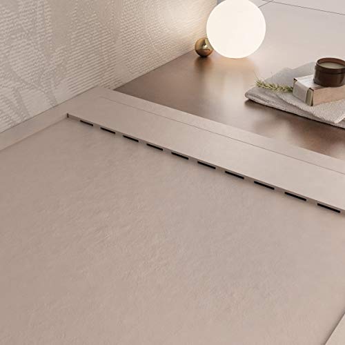 Luminosa ArredoBagno Plato de ducha de resina 170 x 70 cm – Efecto piedra antideslizante con GELCOAT – Modelo Luxury Arena – Rejilla de color sólido y desagüe incluidos