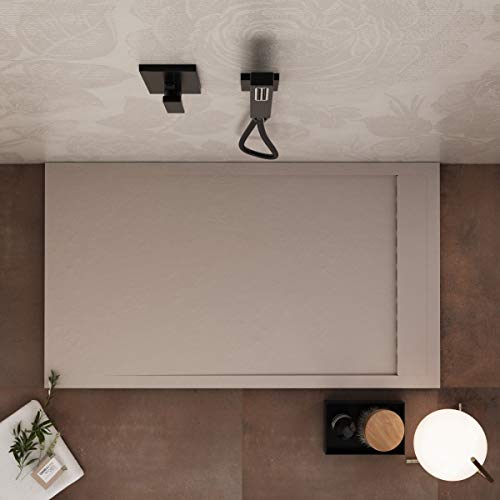 Luminosa ArredoBagno Plato de ducha de resina 170 x 70 cm – Efecto piedra antideslizante con GELCOAT – Modelo Luxury Arena – Rejilla de color sólido y desagüe incluidos