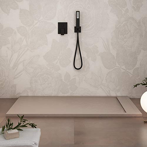 Luminosa ArredoBagno Plato de ducha de resina 170 x 70 cm – Efecto piedra antideslizante con GELCOAT – Modelo Luxury Arena – Rejilla de color sólido y desagüe incluidos