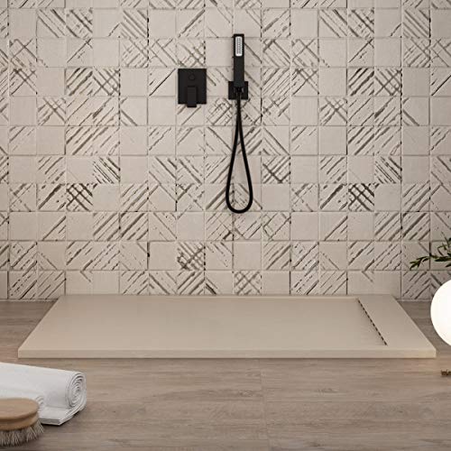 Luminosa ArredoBagno Plato de ducha de resina 170 x 70 cm – Efecto piedra antideslizante con GELCOAT – Modelo Luxury Crema – Rejilla de color sólido y desagüe incluidos