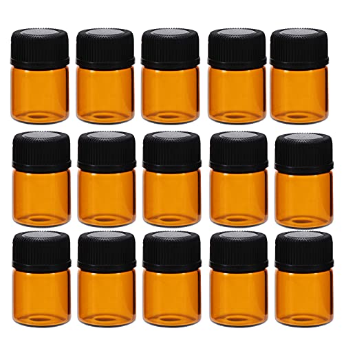 Lurrose 100 Unidades 2Ml Mini Frascos de Vidrio Ámbar Aceites Esenciales Botellas de Muestra Mini Tarro de Vidrio con Tapón Perforado para Aceites Esenciales Perfumes Aroma Química