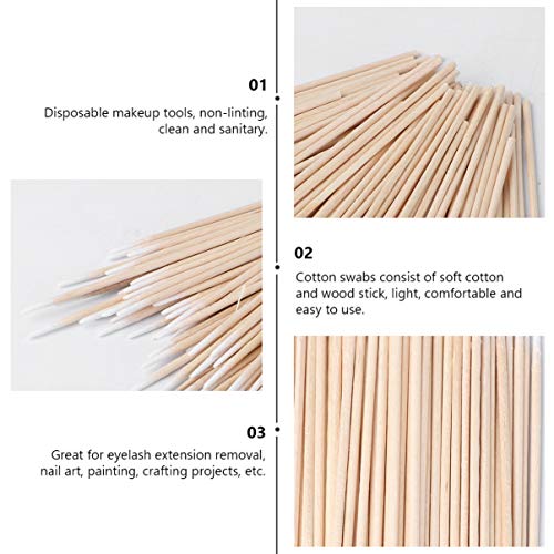 Lurrose 400pcs Cabeza puntiaguda Algodón de madera Bastoncillos Microblading Bastoncillo de algodón Maquillador Aplicador Joyas Palos limpios Brotes Consejos (7cm)