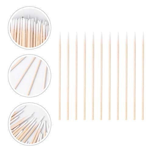 Lurrose 400pcs Cabeza puntiaguda Algodón de madera Bastoncillos Microblading Bastoncillo de algodón Maquillador Aplicador Joyas Palos limpios Brotes Consejos (7cm)