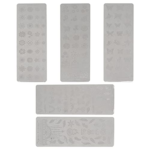 Lurrose 5 Piezas de Placas de Estampado de Uñas de Flores Diy Nail Art Stamper para Mujeres Niñas Accesorios de Uñas