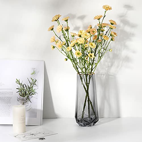 Luxspire Jarrón de Vidrio Cristal Transparente para Plantas de Agua o Flores, Florero de Vidrio en Tono Dorado con Forma de Boca Cristalina,Contenedor Decorativo,Reglao de Navidad – Gris Ahumado