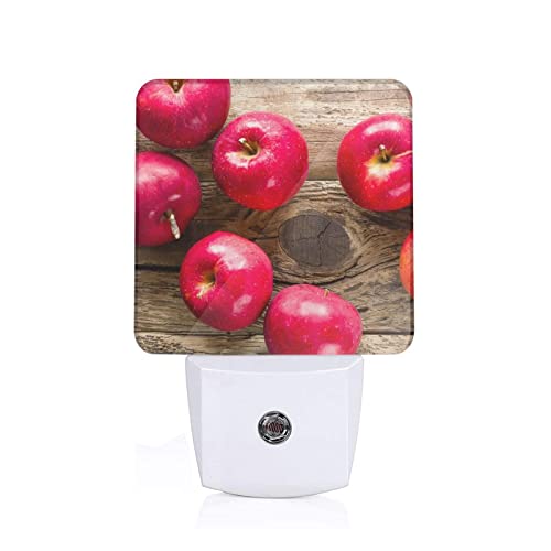 Luz de noche, luz de noche de pared enchufable para sala de estar, pasillo, dormitorio, luces de noche con sensor de anochecer a amanecer, manzana de frutas sobre madera, iluminación cómoda de 0,5 W