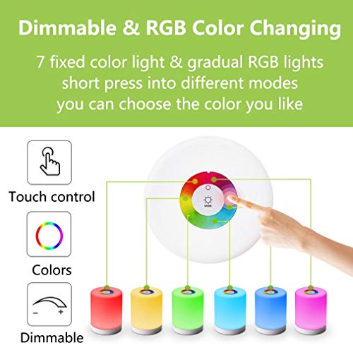 Luz De Nocturna LED, Lámpara De Mesa De Noche Inteligente, USB Recargable Diseño De Control Táctil Portátil Cambio De Color RGB Para Niños Habitación Cámping (Blanco Cálido)