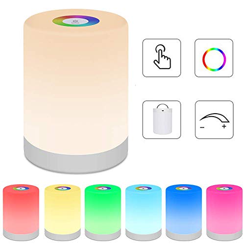 Luz De Nocturna LED, Lámpara De Mesa De Noche Inteligente, USB Recargable Diseño De Control Táctil Portátil Cambio De Color RGB Para Niños Habitación Cámping (Blanco Cálido)