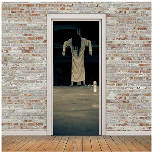 LXLTL 3D Door Sticker Wallpaper Fantasma Femenina en ruinas de Halloween Puertas Papel Pintado Puertas Autoadhesivo Papel Pintado Puerta extraíble Mural Puertas Pegatinas Fotográfico Pegatina PVC