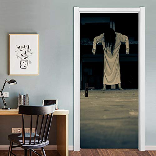 LXLTL 3D Door Sticker Wallpaper Fantasma Femenina en ruinas de Halloween Puertas Papel Pintado Puertas Autoadhesivo Papel Pintado Puerta extraíble Mural Puertas Pegatinas Fotográfico Pegatina PVC