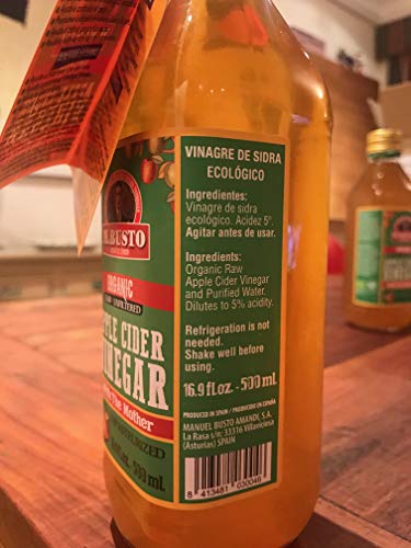 M Busto Vinagre de Sidra Ecológico Con la Madre Sin Pasteurizar Sin Filtrar Sin Gluten (6 x 500 ml)