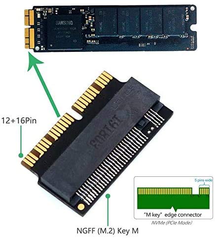 M.2 SSD Adaptador Adapter to NGFF M.2 gigabase para MacBook High Speed Adapter NVME AHCI compatible con MacBook 2013-2017 A1465 A1466 A1398 A1502 SSD 12 + 16 Pin Plug and Play