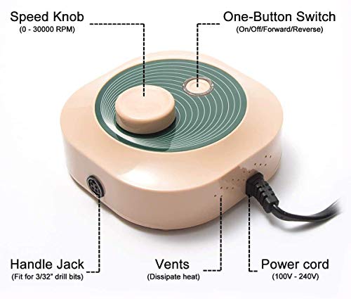 Madenia Torno para Uñas Eléctrico 30000 rpm Profesional Lima de Uñas Electrica de Pedicura de Manicura de Acrílico o de Gel, Potente y Silencioso