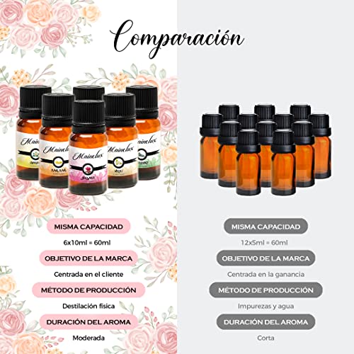 MAINELUX Aceites Esenciales para Humidificador, 100% Natural Puro Aromaterapia Top 6 Set de Regalo de aceites Aromáticos (Neroli, Bergamota, Romero, Yanlg Yanlg, Incienso, Camomila