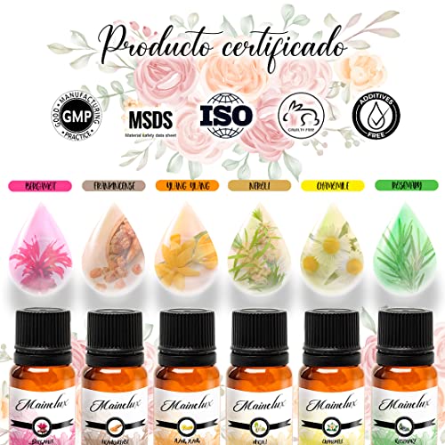 MAINELUX Aceites Esenciales para Humidificador, 100% Natural Puro Aromaterapia Top 6 Set de Regalo de aceites Aromáticos (Neroli, Bergamota, Romero, Yanlg Yanlg, Incienso, Camomila