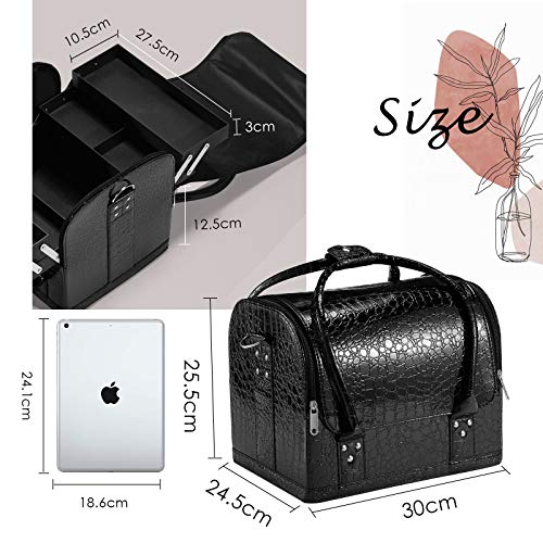 Maletín para Maquillaje Profesional Neceser de Cosméticos Negro Estuche Impermeable de Maquillaje Organizador de Esmaltes de Uñas Cajas de Joyero Maquillaje Regalos para Mujer