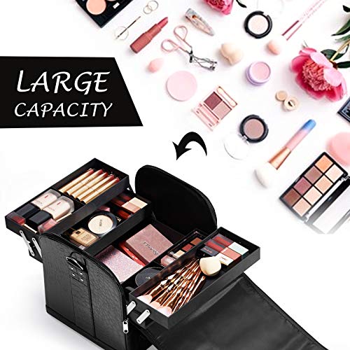 Maletín para Maquillaje Profesional Neceser de Cosméticos Negro Estuche Impermeable de Maquillaje Organizador de Esmaltes de Uñas Cajas de Joyero Maquillaje Regalos para Mujer