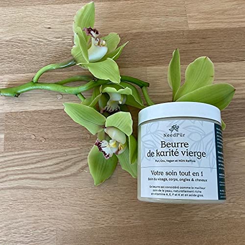 Manteca de karité virgen 100 % puro - NeedPür - No refinada, crudo y vegano. Cuidado hiperhidratante naturalmente orgánico para tu piel, del cuerpo, cara, manos, pies, cabello, tatuajes - 500 g