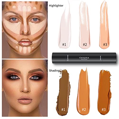 Maquillaje Contouring Wonder Stick, Contouring e Iluminador en Crema, Concealer Contour Composición doble 3D maquillaje de la cara Resalte Sombra Barra contorno de Lápiz Corrector Pen crema (01)