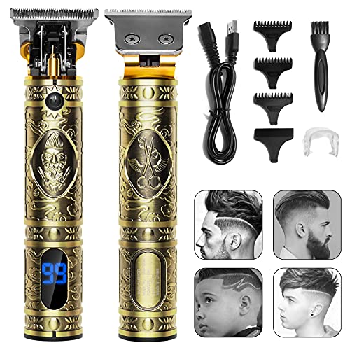 Maquina Cortar Pelo Profesional, Maquina de Afeitar Cortapelos hombre Cortadora de Pelo Inalámbrico Recortadora de Barba para Hombres, Carga USB, Pantalla LED, para Familias, Peluqueros (Dorado)