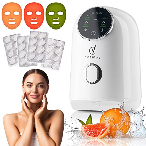 Máquina para hacer Mascarillas Faciales Caseras – Tratamiento para Limpieza de Poros y Cuidado de la Piel del Rostro a Base de Frutas y Productos Naturales – Incluye 32 Tabletas de Colágeno y 3 Moldes