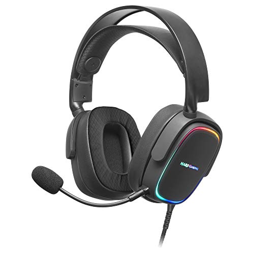 MARSGAMING MHAX Negro, Auriculares RGB Multiplataforma con Mic extraíble, 53 mm HiFi, Grande