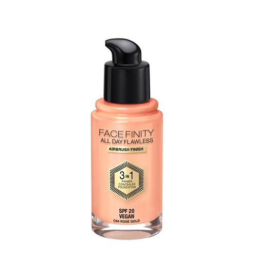 Max Factor Facefinity 3 en 1 All Day Flawless Air bursh& Vegan, Base de Maquillaje, Tono C64