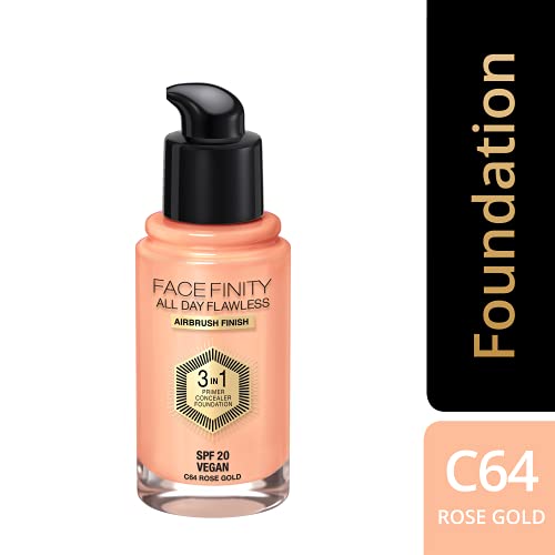 Max Factor Facefinity 3 en 1 All Day Flawless Air bursh& Vegan, Base de Maquillaje, Tono C64