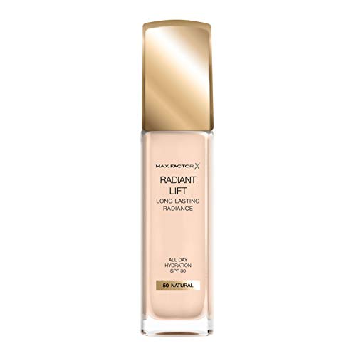 Max Factor Radiant Lift Liquid Pump cobertura media a completa Base de acabado radiante con SPF30 y ácido hialurónico, 050 natural, tono de piel medio, 30 ml