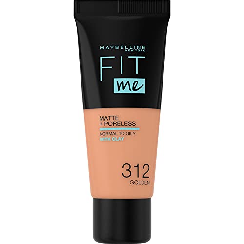 Maybelline New York, Base de Maquillaje que Calca a tu Tono Fit me! Mate y Afinaporos, Color: 312 Golden