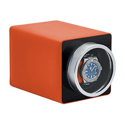 Mcbazel Caja de Relojes Automaticos Estuche para 1 Relojes, Watch Winder de Cuero PU Super Silencioso Caja Organizadora con 3 Opciones de dirección / 4 configuraciones de Velocidad - Naranja