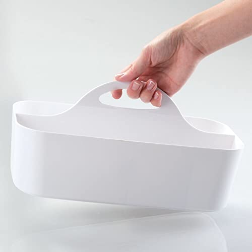 mDesign cesta organizadora con 11 compartimentos para sus cosméticos - Cesta plastico provista de asa para un cómodo transporte - Organizador maquillaje en color blanco