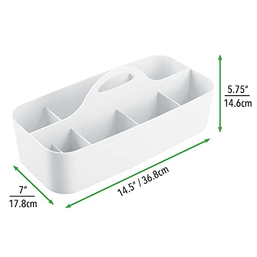 mDesign cesta organizadora con 11 compartimentos para sus cosméticos - Cesta plastico provista de asa para un cómodo transporte - Organizador maquillaje en color blanco