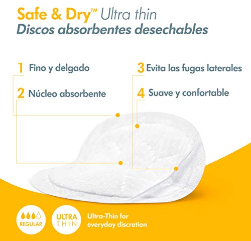 Medela Discos absorbentes desechables Safe & Dry Ultra thin - Discos de lactancia extremadamente finos y muy absorbentes, paquete de 30 discos de lactancia embalados individualmente