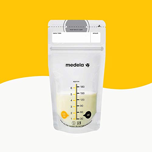 Medela pack de bolsas de almacenamiento de leche materna de 180 ml - Paquete de 25 bolsas de recogida de leche materna sin BPA con doble cierre, de congelación y descongelación rápida