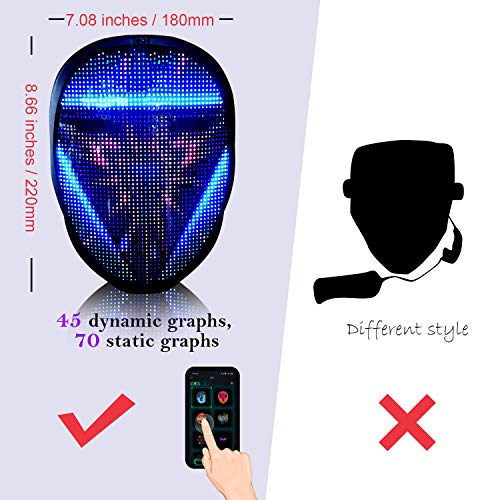 megoo Más reciente máscara led con bluetooth programable, Para de Mascarada de Disfraces Fiesta de cosplay halloween,Máscaras de led Iluminada Para Adultos,Máscara Más Genial 2022(Carga USB)