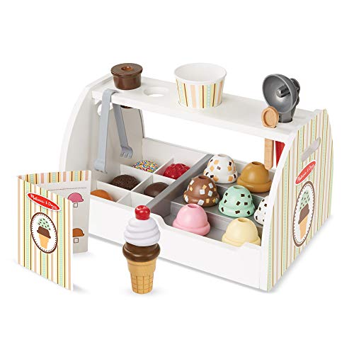 Melissa & Doug Set de 28 Piezas de Madera para Preparar Helados, Wooden Ice Cream Counter, 3+ Años