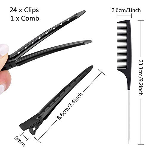 MELLIEX 24 Piezas Pinza de Pelo de Duckbill, Pinzas de 3.5 pulgadas de Metal Negro Clips para El Cabello Suministros de Peluquería Acero Pinzas de Cocodrilo con Agujeros